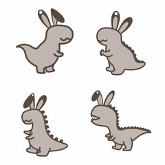 Adorable Easter dino basket name tags. Laser wood cutting template. Layered paper decoration. Print, cut out, glue. Egg hunt for children template layout. Vector stock illustration.
