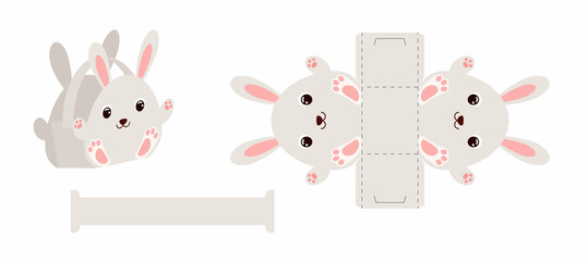 Simple packaging favor box bunny design for sweets, candies, small presents, bakery. Party package die cut template, great design for any purposes, birthdays, baby showers, Easter. Vector illustration