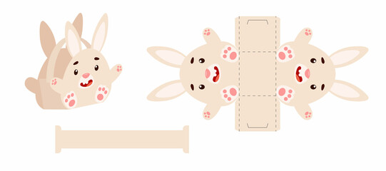 Simple packaging favor box bunny design for sweets, candies, small presents, bakery. Party package die cut template, great design for any purposes, birthdays, baby showers, Easter. Vector illustration