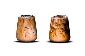 isolate glass of coffee with milk on with background