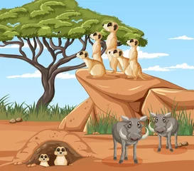 Wild animals in savanna forest landscape © blueringmedia