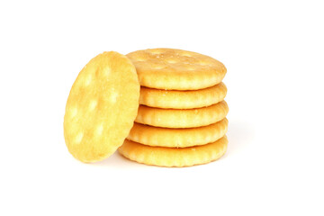 round dry cracker cookies isolated on white