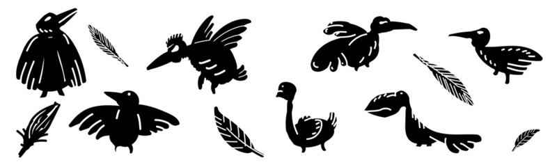 strange abstract birds collection. Hand drawn illustration