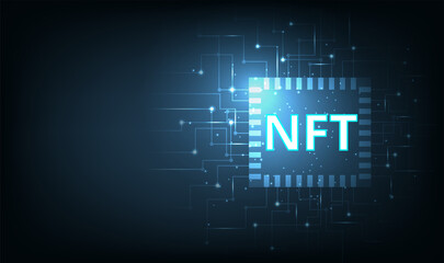 Non-Fungible Token concept.NFT on dark blue technology background.Blockchain tech background.Futuristic vector.