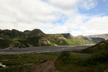 Tal Thorsmörk im Süden Island - durch das Schmelzwasser der Gletscher Tindfjallajökull und Eyjafjallajökull geformtes Tal in der Gemeinde Rangárþing eystra in Island
