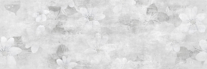 white ancient flowers pattern with cement texture background