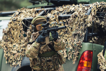 Defending backup patrol armoury army truck unit . High quality photo
