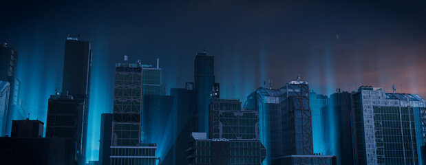 Modern Metropolis Wallpaper. Advanced Skyscrapers Illuminated with Blue Light.