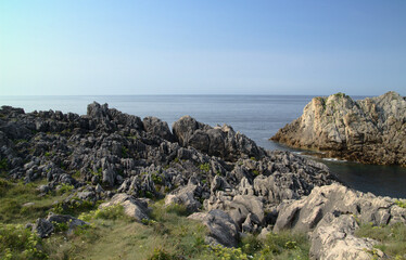 Coastal part of Cantabria in the north of Spain, Costa Quebrada, ie the Broken Coast, 
area around...