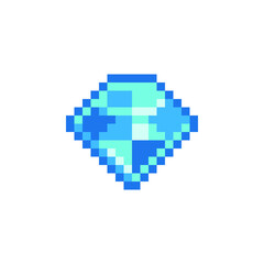 Diamond icon. Pixel art style. Precious stone logo. Knitting design. 8-bit. Isolated vector illustration. Game assets.  Design for stickers, web, mobile app.