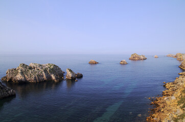 Coastal part of Cantabria in the north of Spain, Costa Quebrada, ie the Broken Coast, 
area around...