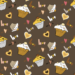 Vector seamless love symbol pattern, with stylish hearts and word 