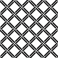 Diagonal squares or diamonds wallpaper. Vector seamless black frame rhombuses pattern.