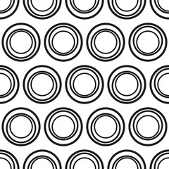 Black rings pattern. Seamless repeated triple rings pattern. White background.