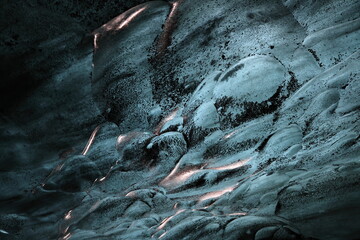 Ice cave at the northern shore of glacial lagoon Joekulsarlon in glacier Breidamerkurjoekull in Vatnajoekull NP. Europe, Northern Europe, Iceland