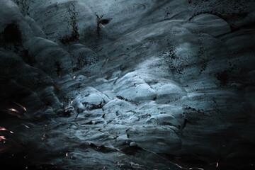 Ice cave at the northern shore of glacial lagoon Joekulsarlon in glacier Breidamerkurjoekull in Vatnajoekull NP. Europe, Northern Europe, Iceland