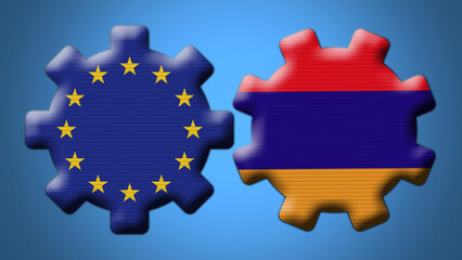 Naklejka premium Armenia and European Union Wheel Gears Flags – 3D Illustration