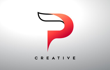 Letter P with black outline and red gradient colors. Creative Modern Letter Logo Design.