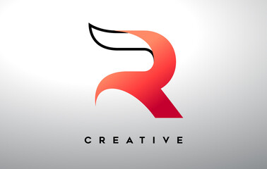 Letter R with black outline and red gradient colors. Creative Modern Letter Logo Design.