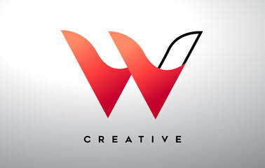 Letter W with black outline and red gradient colors. Creative Modern Letter Logo Design.