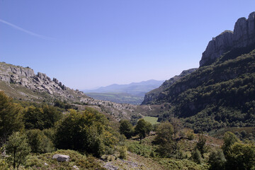 Mountainous part of Cantabria in the north of Spain, hiking route in Collados del Ason Natural Park
