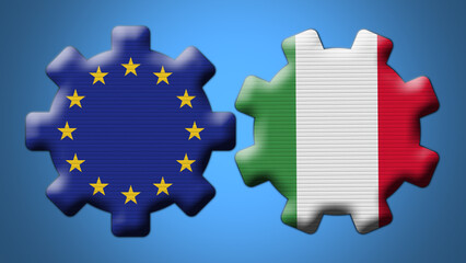 Italy and European Union Wheel Gears Flags – 3D Illustration