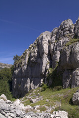 Mountainous part of Cantabria in the north of Spain, hiking route in Collados del Ason Natural Park
