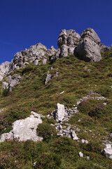 Mountainous part of Cantabria in the north of Spain, hiking route in Collados del Ason Natural Park
