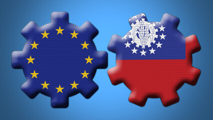 New Zealand and European Union Wheel Gears Flags – 3D Illustration