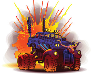 vector image of a monster car in the style of a cartoon sketch © Rezz