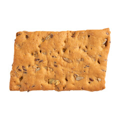 Isolated fresh baked flat multigrain bread on white background