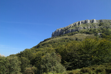 Mountainous part of Cantabria in the north of Spain, hiking route in Collados del Ason Natural Park