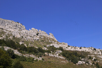 Mountainous part of Cantabria in the north of Spain, hiking route in Collados del Ason Natural Park