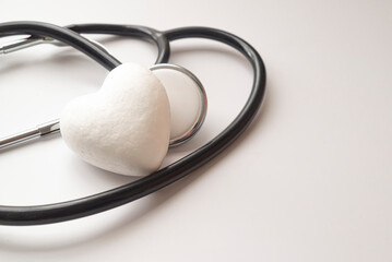medical doctor stethoscope white heart.life insurance concept.world heart health day idea.
