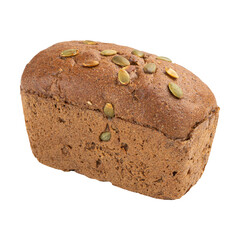 Isolated loaf of bread with pumpkin seeds on white background