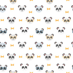 Seamless pattern with cute hand drawn panda bears. Yellow stars with soft edges. Best for textile or websites.
