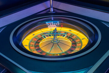 Close up view of spinning roulette table at the Casino