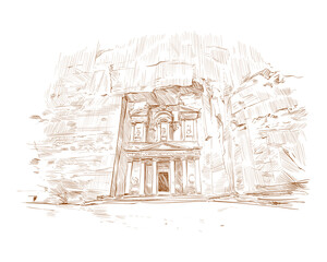 Petra. Jordan. Ancient city. Hand drawn vector illustration - obrazy, fototapety, plakaty