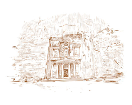 Petra. Jordan. Ancient city. Hand drawn vector illustration