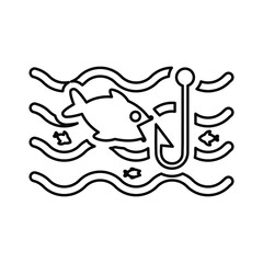 River, sea, catching, fish outline icon. Line art sketch.65