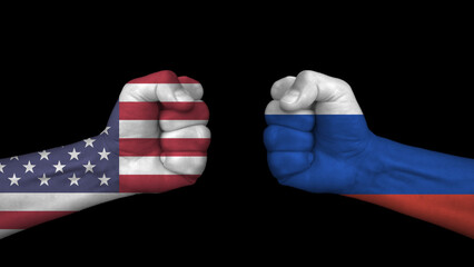 USA vs versus Russia. The new cold war between the USA and Russia for the Ukraine territory, on...