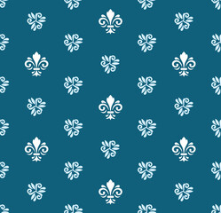 Seamless pattern. Modern geometric ornament with grey and white royal lilies. Classic vintage background