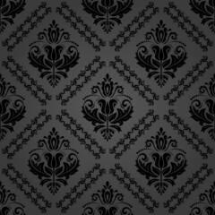 Classic seamless pattern. Damask orient black ornament. Classic vintage background. Orient dark ornament for fabric, wallpaper and packaging - obrazy, fototapety, plakaty