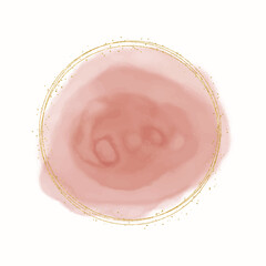 Golden glitter confetti round frames with watercolor splashes