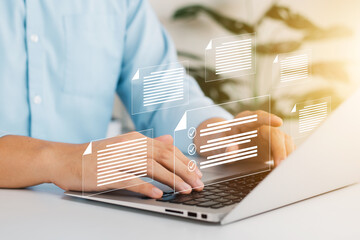 Document management concept. Virtual screen icons Document Management System (DMS) Online document...