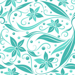Fototapeta na wymiar Turquoise leaves seamless pattern. Abstract vector ornament template. Paisley elements. Great for fabric, invitation, background, wallpaper, decoration, packaging or any desired idea.