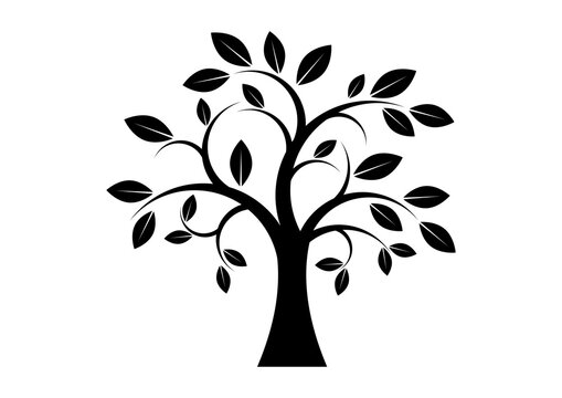 Decor Tree black silhouette illustration. Tree icon isolated on white background. Tree silhouette illustration. Deciduous Tree simple icon