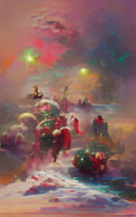 Wall art paining in oil mixed style, stock, contemporary impressionism artwork for sale, vibrant abstract art, colorful brush strokes, print for interior. Fantasy, magic surreal digital NFT artwork