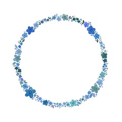 ブルー系　水彩のお花のリース・フレームセット　ラスター素材