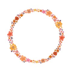 オレンジ系　水彩のお花のリース・フレームセット　ラスター素材